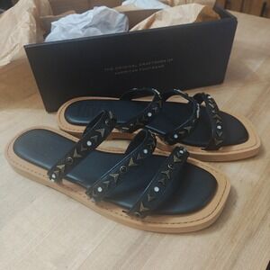 Frye Faye Studded Slide Sandals Womens 8 Black Slip On Leather NEW